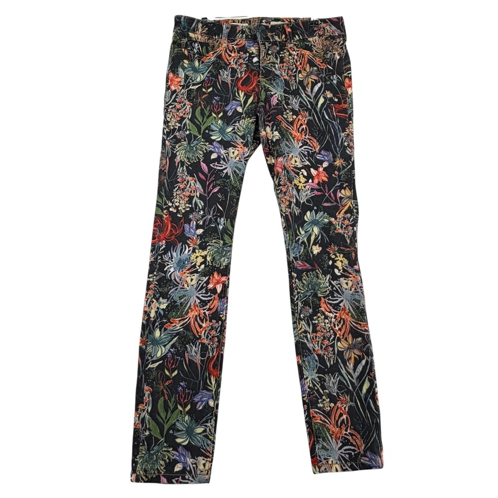 Pilcro Anthropologie Mid-Rise Skinny Jeans Womens 26 Black Botanical Floral